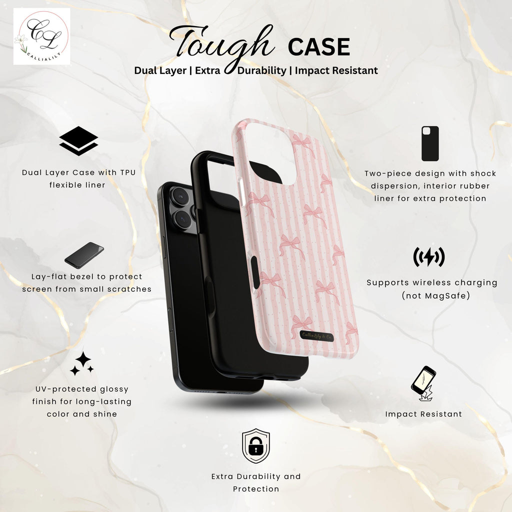 Pink Bow Pattern Phone Case | Coquette Striped Bow | iPhone, Samsung, Google Pixel