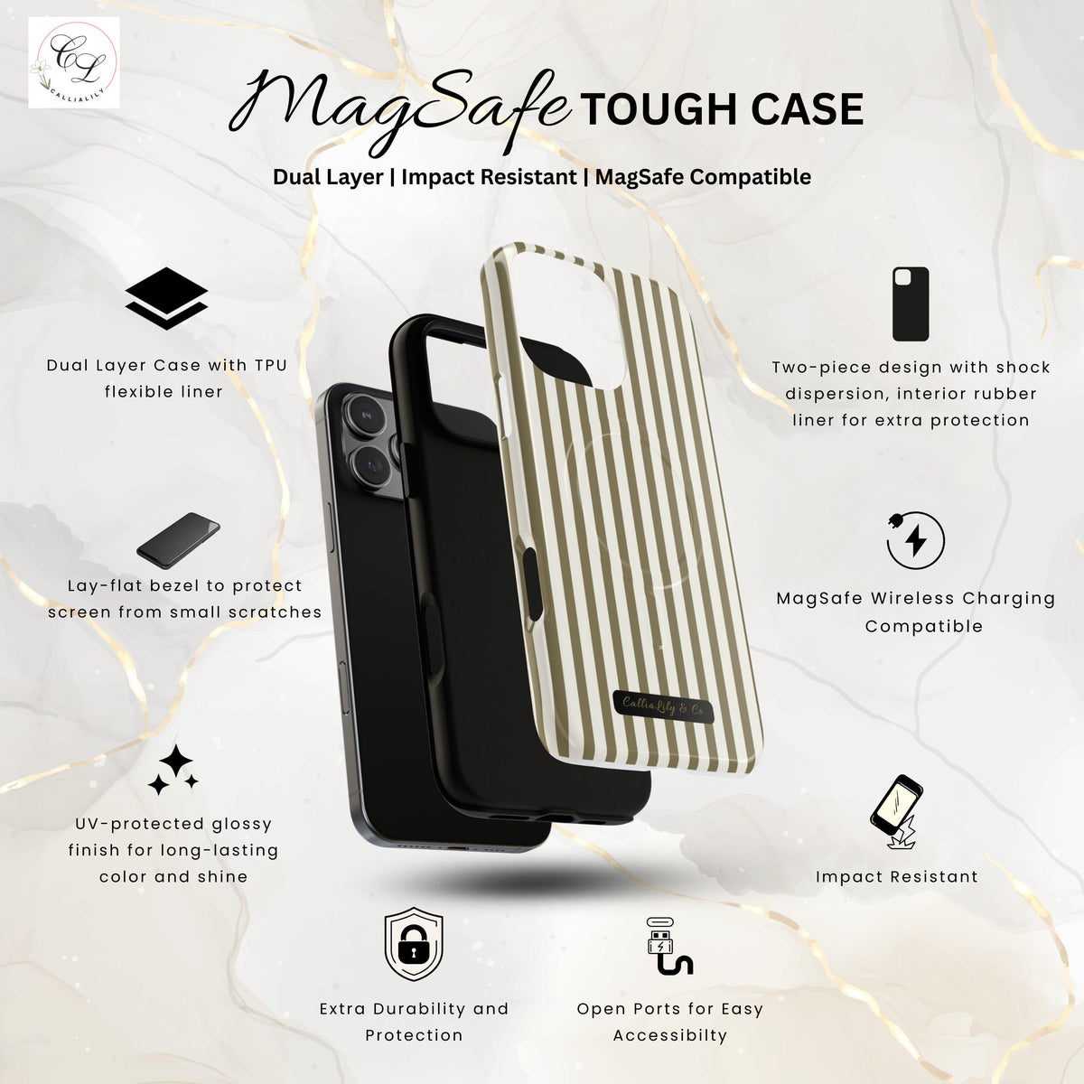 Beige Vertical Stripe Phone Case | Tough Magnetic Case