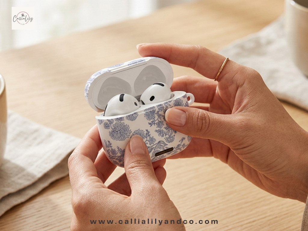 Floral Blue Pattern AirPod Case | Airpods 4 Case |  Airpod Pro Case Pressed Flower Art | Airpod 4 Case Airpods Pro Case Airpod Pro 2 Case Floral Airpods Cases