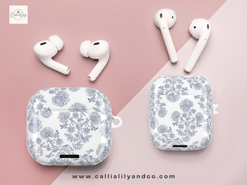Floral Blue Pattern AirPod Case | Airpods 4 Case |  Airpod Pro Case Pressed Flower Art | Airpod 4 Case Airpods Pro Case Airpod Pro 2 Case Floral Airpods Cases