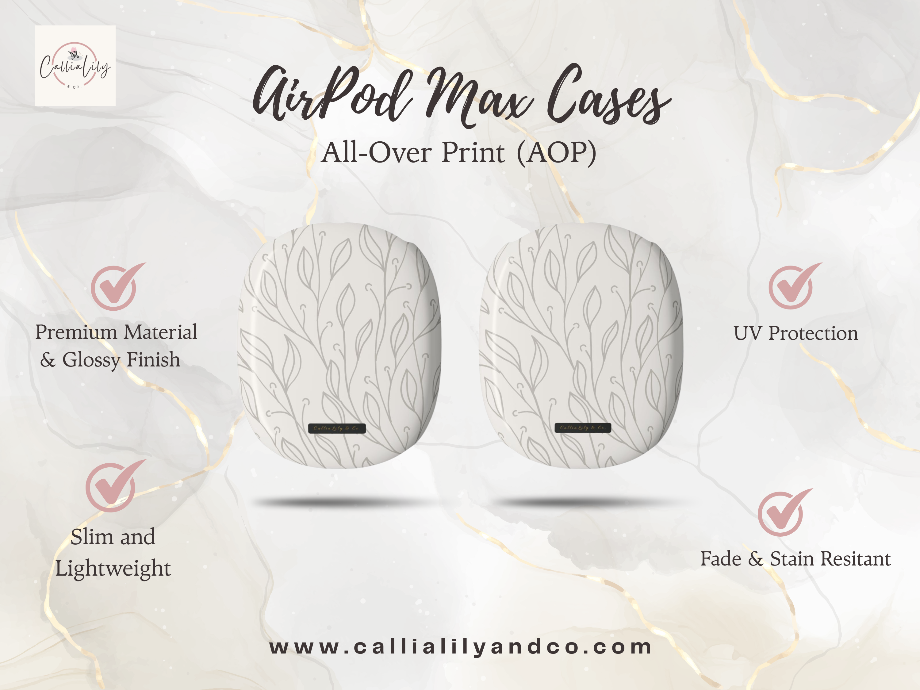 Hand-Drawn Leaf Vine Airpods Max Case | Stylish Protective Hard Cover for Apple Headphones | Airpods Max Accessories
