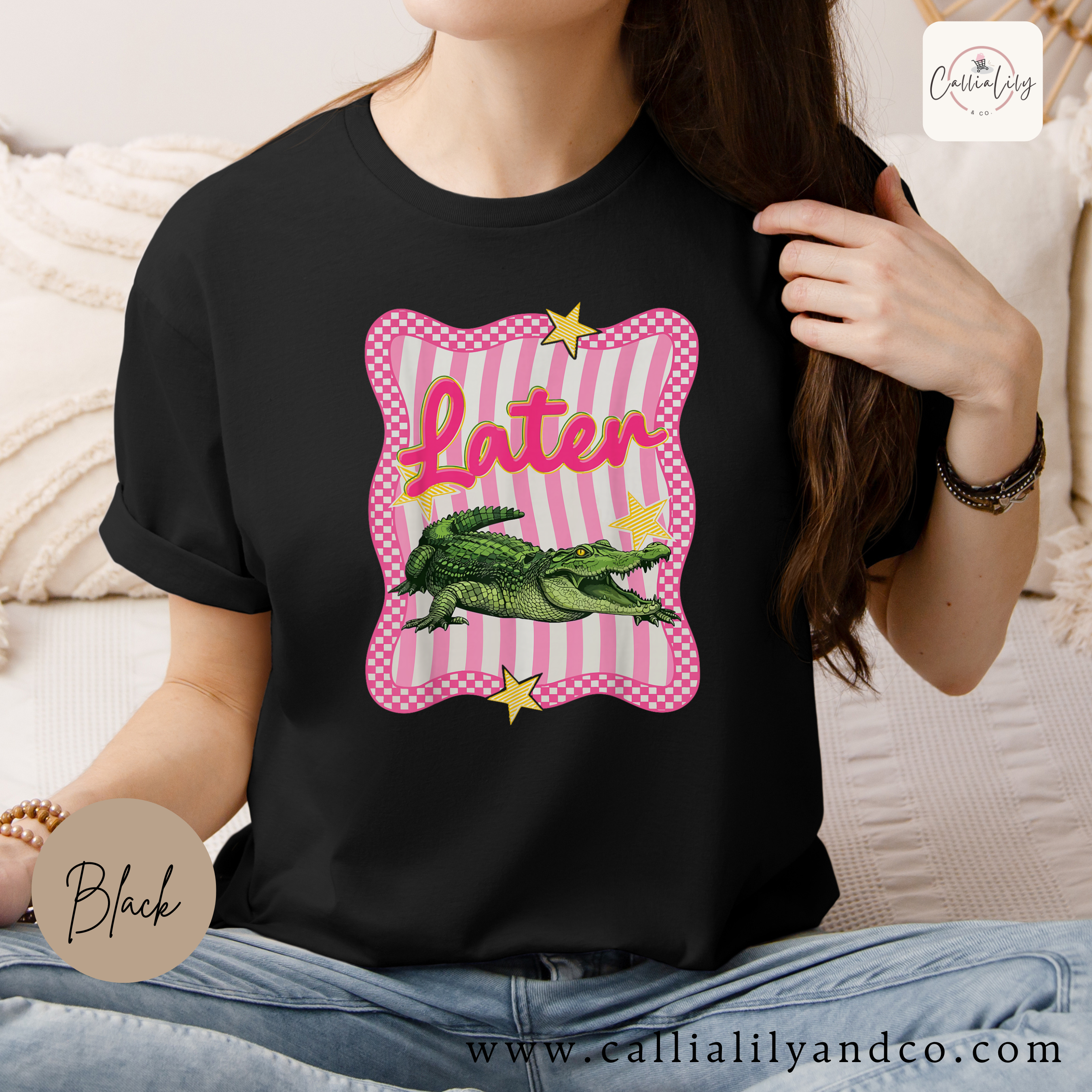 Later Alligator Graphic Tee | Coquette Oversized Shirt | Cute Preppy T-Shirt | Trendy Aesthetic Tee | Casual Streetwear Top for Women