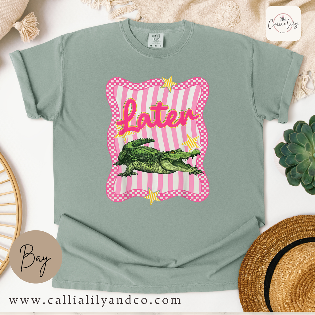 Later Alligator Graphic Tee | Coquette Oversized Shirt | Cute Preppy T-Shirt | Trendy Aesthetic Tee | Casual Streetwear Top for Women