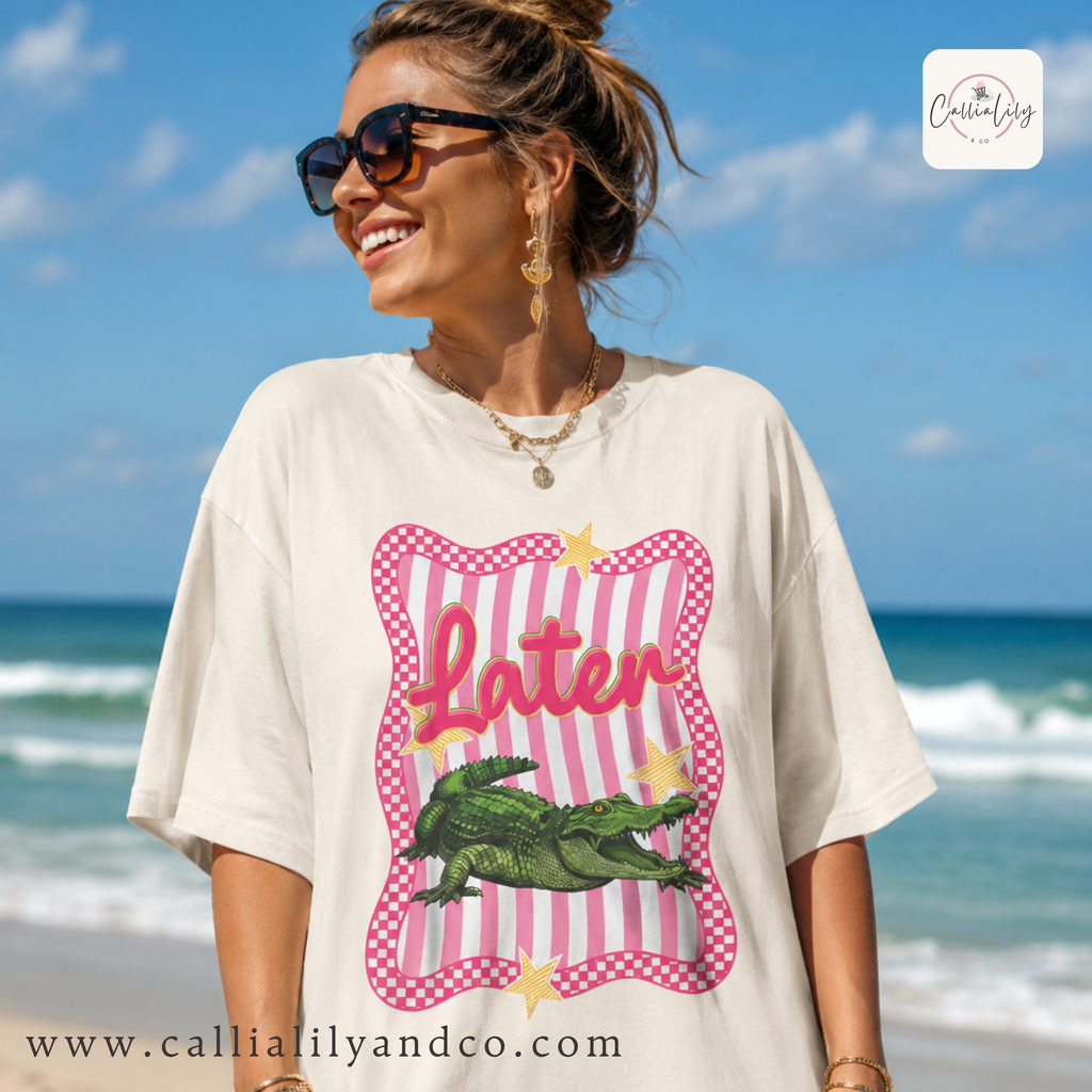 Later Alligator Graphic Tee | Coquette Oversized Shirt | Cute Preppy T-Shirt | Trendy Aesthetic Tee | Casual Streetwear Top for Women