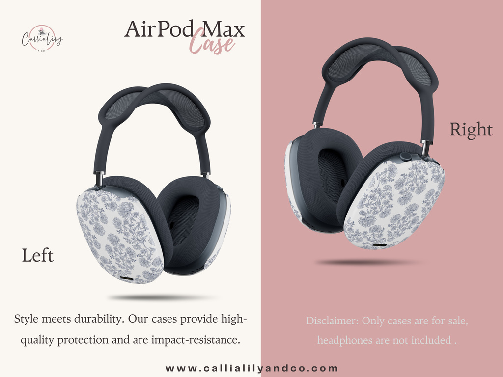 Luxury Blue Floral Pattern | Airpods Max Case, Stylish Protective Hard Cover for Apple Headphones, Airpods Max  Accessories