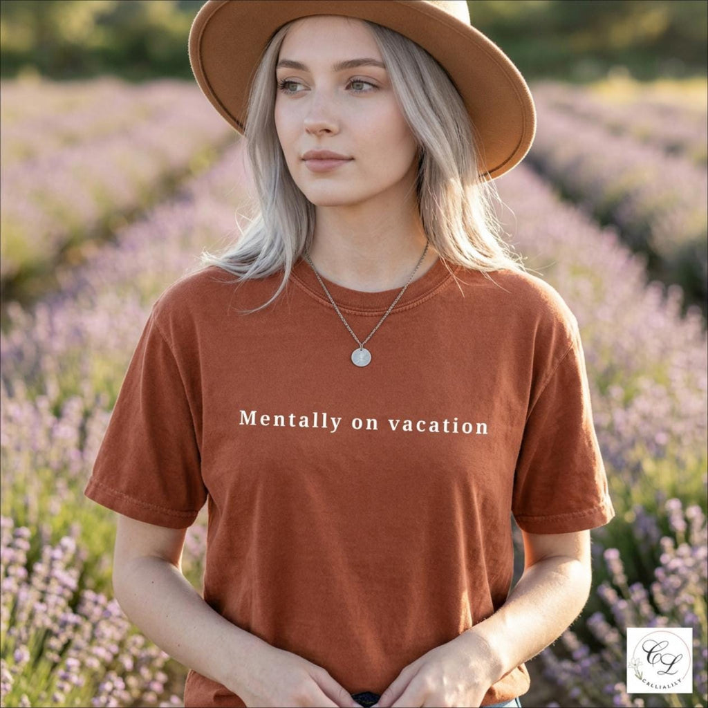 Mentally on Vacation T-shirt | Relaxed Text Tee, Travel Vibes