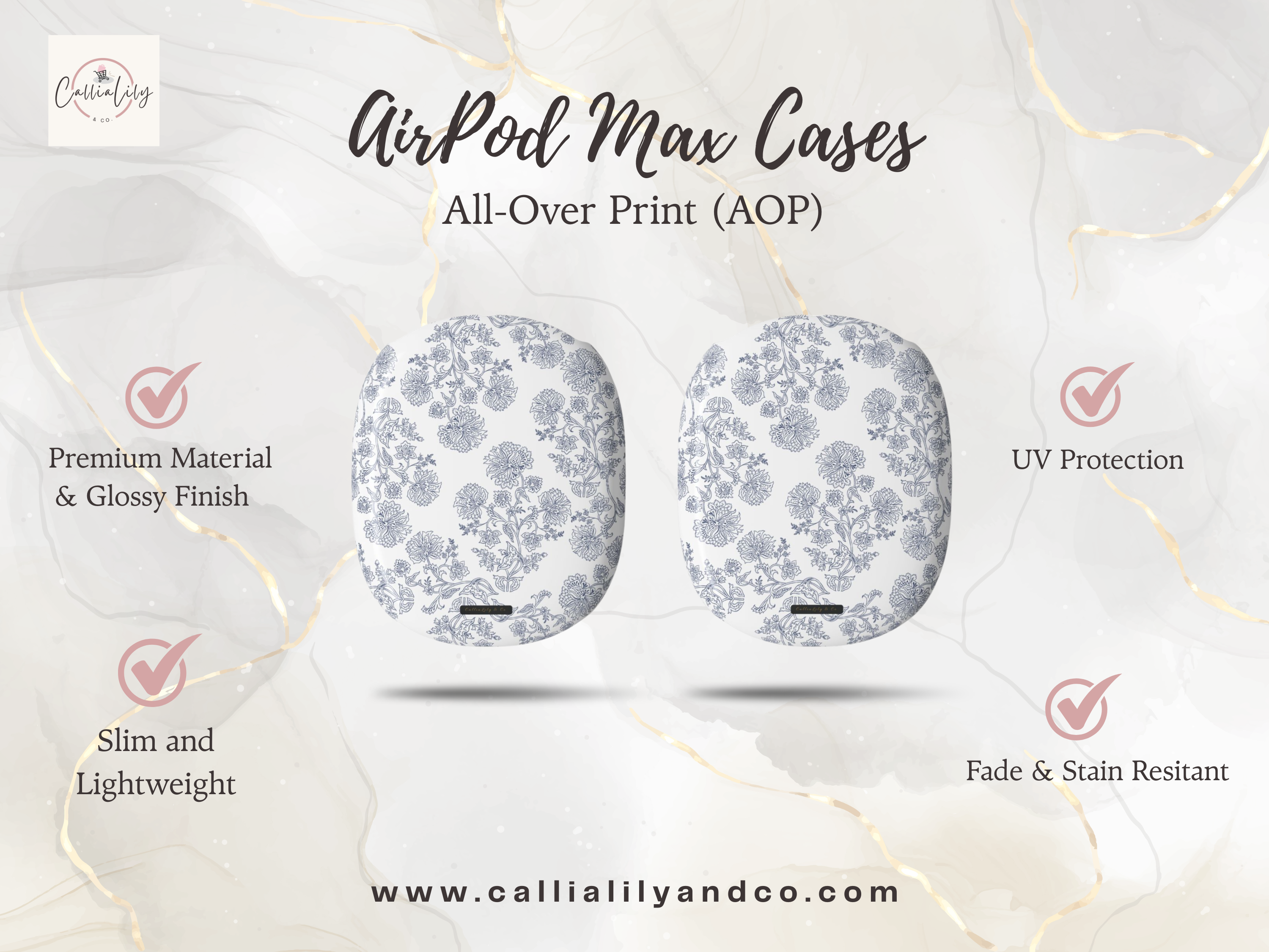 Luxury Blue Floral Pattern | Airpods Max Case, Stylish Protective Hard Cover for Apple Headphones, Airpods Max  Accessories