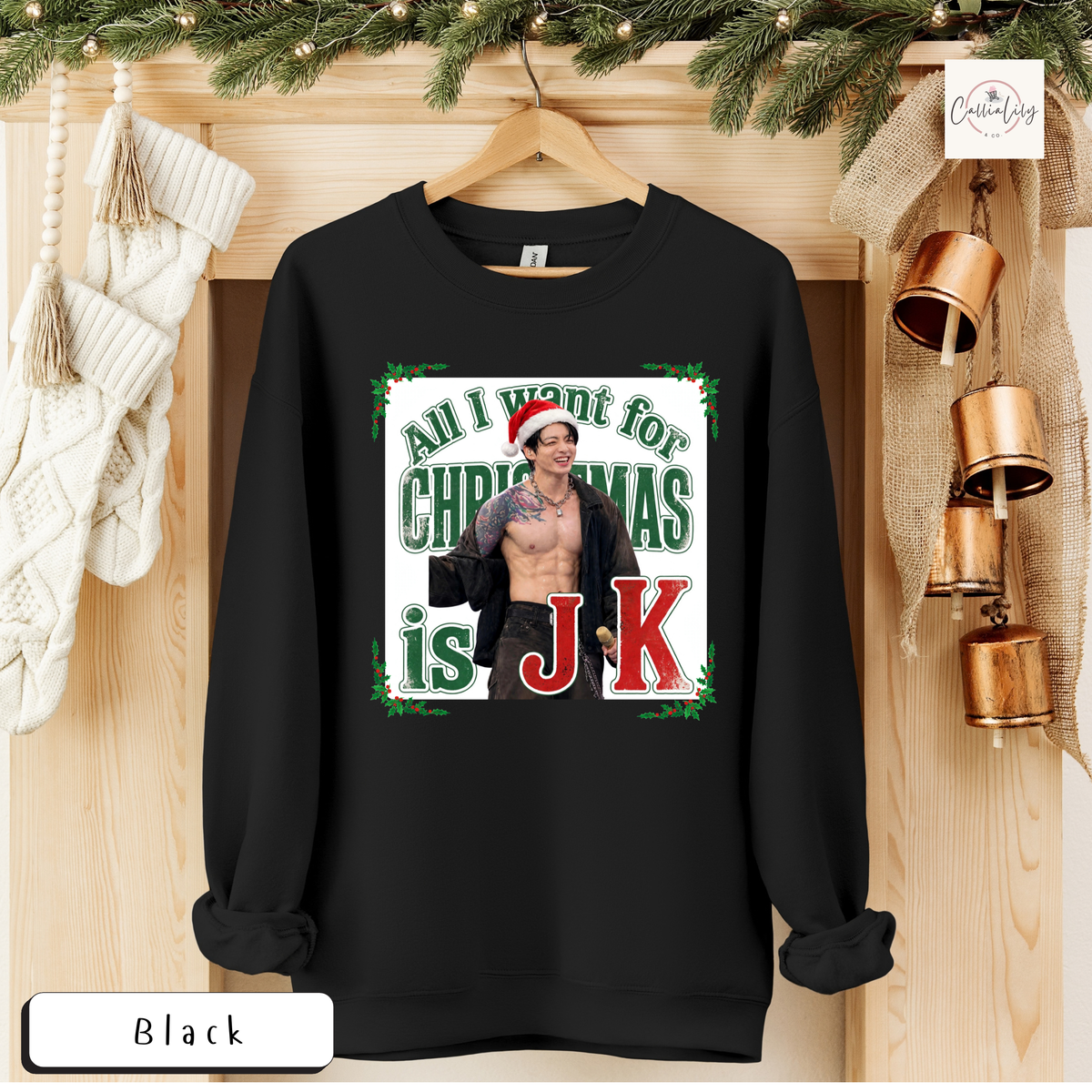 All I Want for Christmas Is JK Sweatshirt, Kpop Christmas Shirt, Jungkook Fan Gift, BTS Holiday Crewneck, Unisex Heavy Blend™