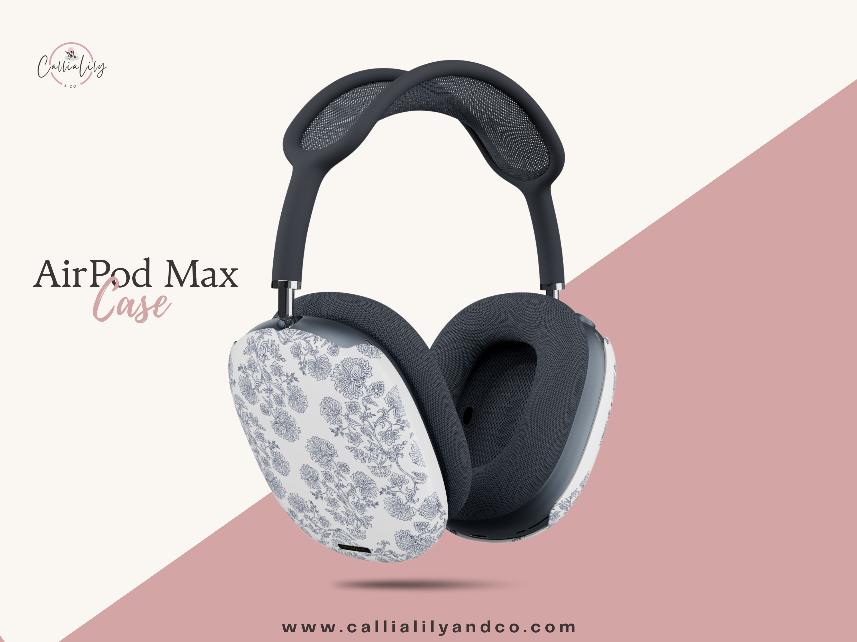 Luxury Blue Floral Pattern | Airpods Max Case, Stylish Protective Hard Cover for Apple Headphones, Airpods Max  Accessories