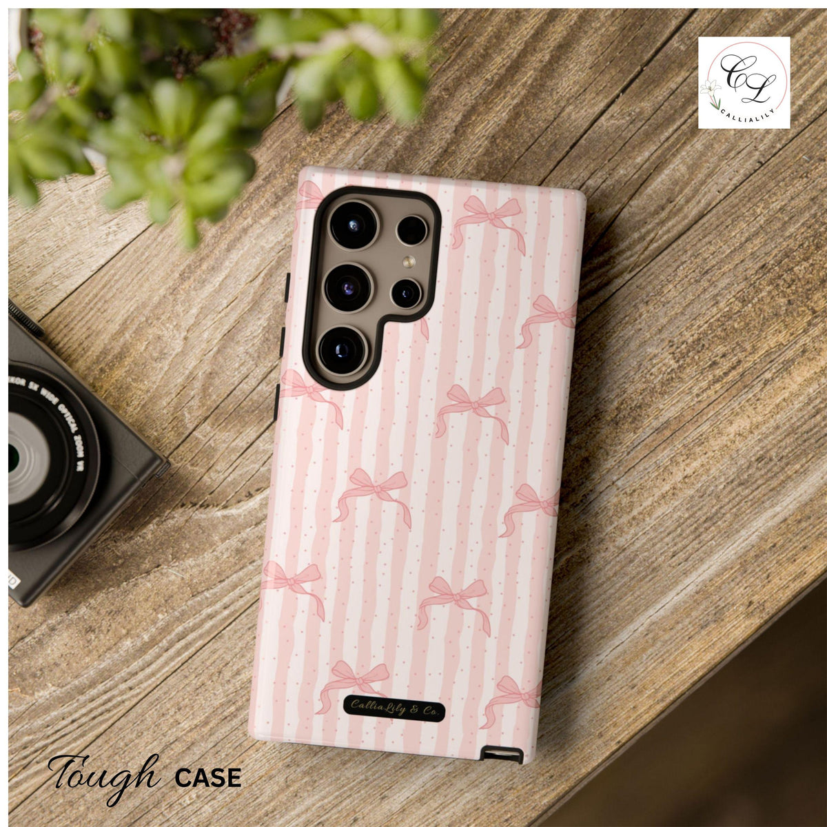 Pink Bow Pattern Phone Case | Coquette Striped Bow | iPhone, Samsung, Google Pixel