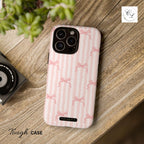 Pink Bow Pattern Phone Case | Coquette Striped Bow | iPhone, Samsung, Google Pixel