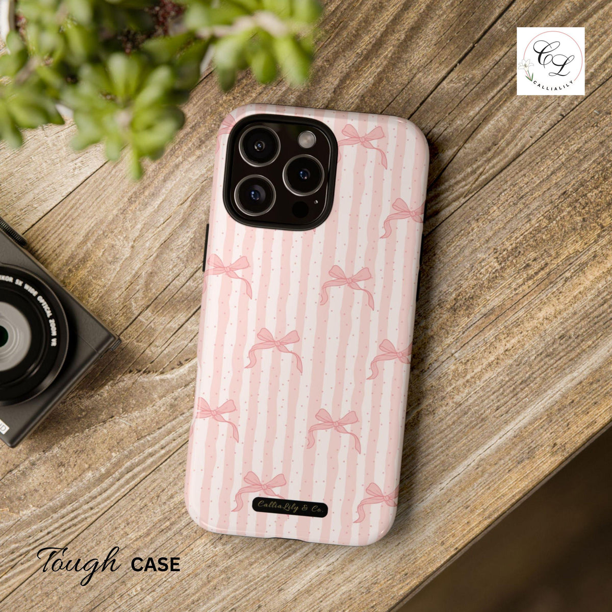 Pink Bow Pattern Phone Case | Coquette Striped Bow | iPhone, Samsung, Google Pixel