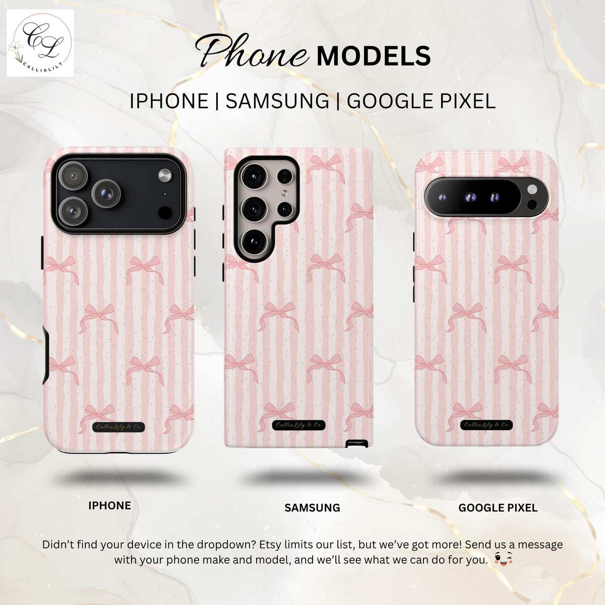 Pink Bow Pattern Phone Case | Coquette Striped Bow | iPhone, Samsung, Google Pixel