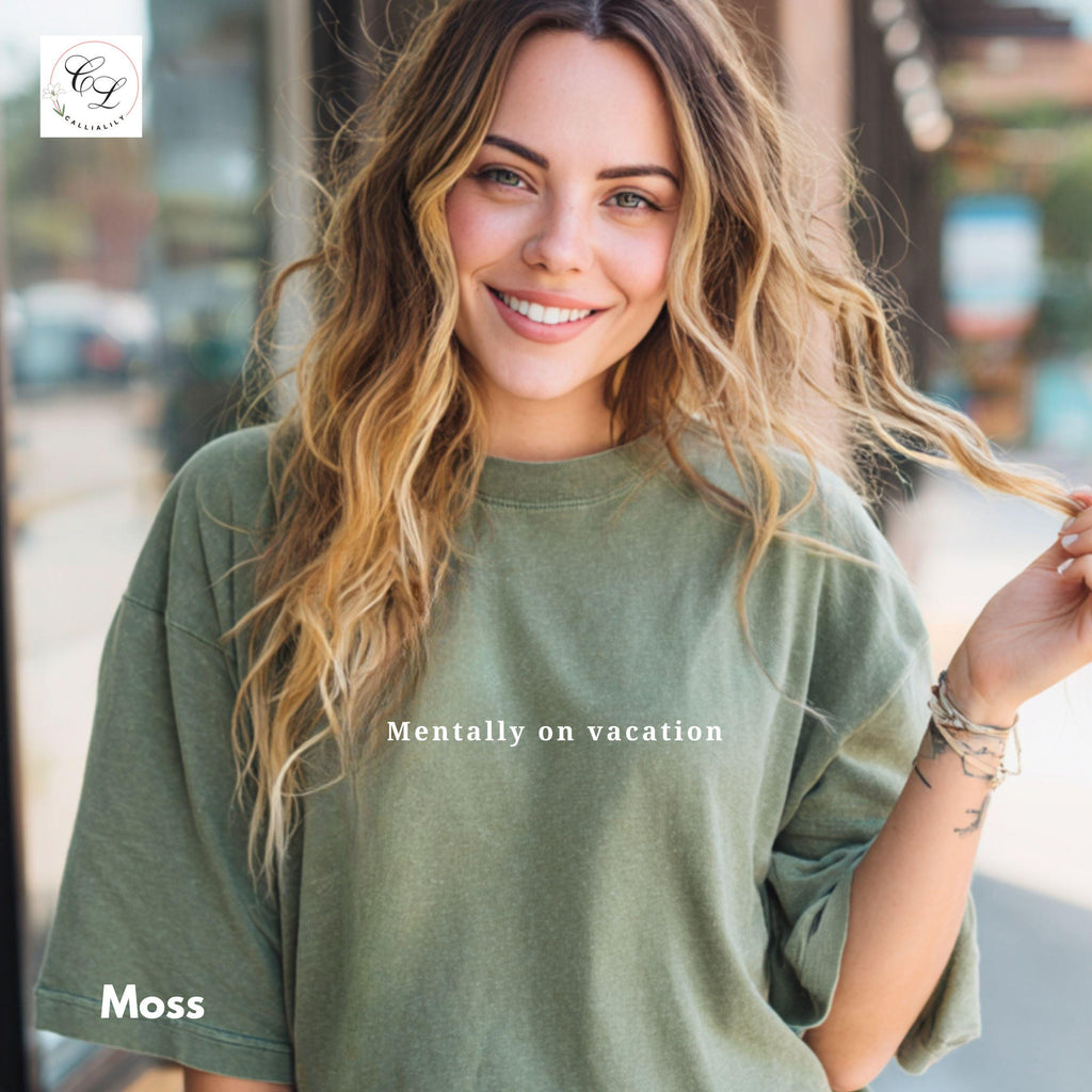 Mentally on Vacation T-shirt | Relaxed Text Tee, Travel Vibes