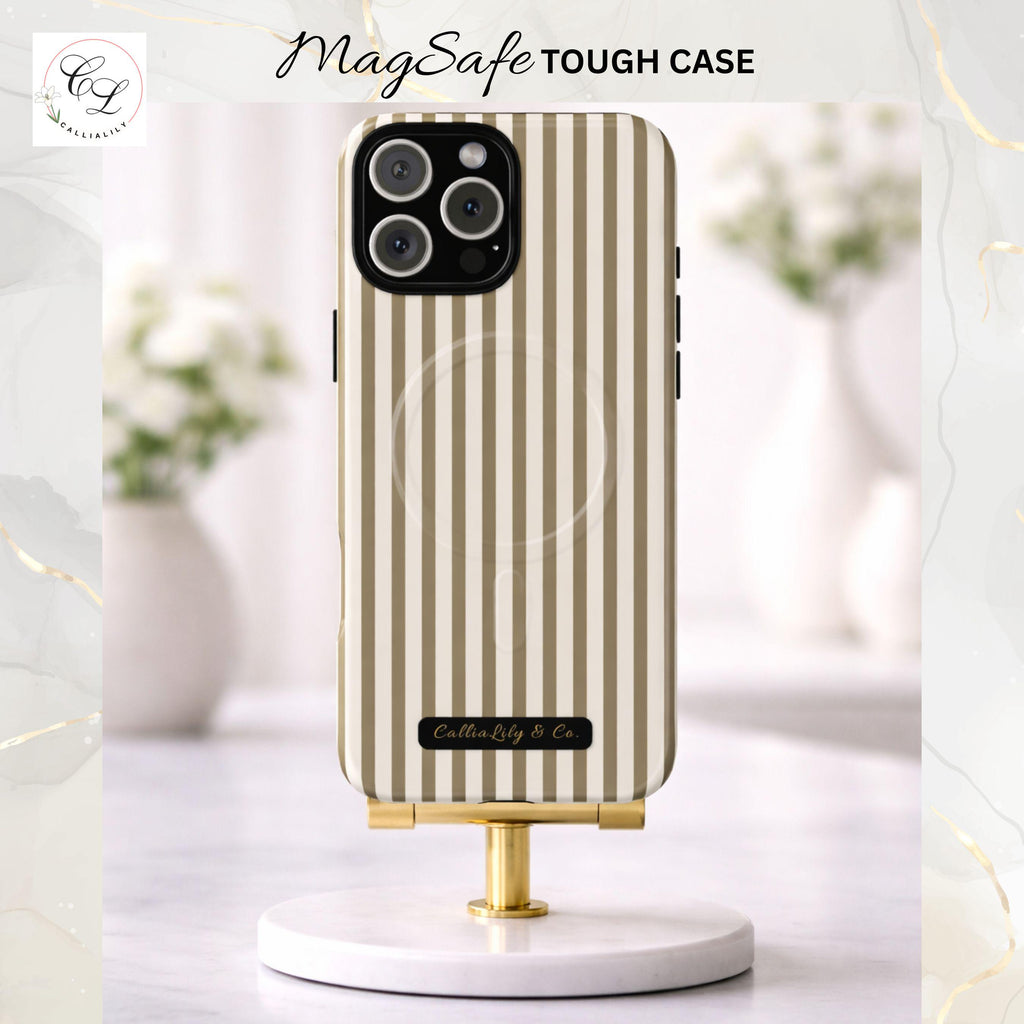 Beige Vertical Stripe Phone Case | Tough Magnetic Case