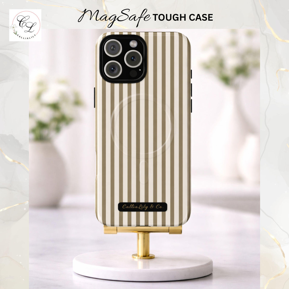 Beige Vertical Stripe Phone Case | Tough Magnetic Case
