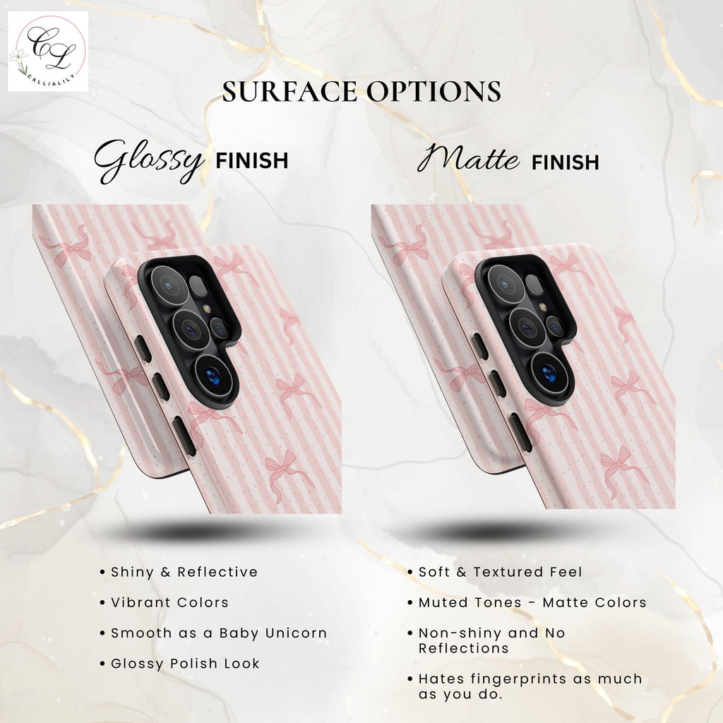 Pink Bow Pattern Phone Case | Coquette Striped Bow | iPhone, Samsung, Google Pixel