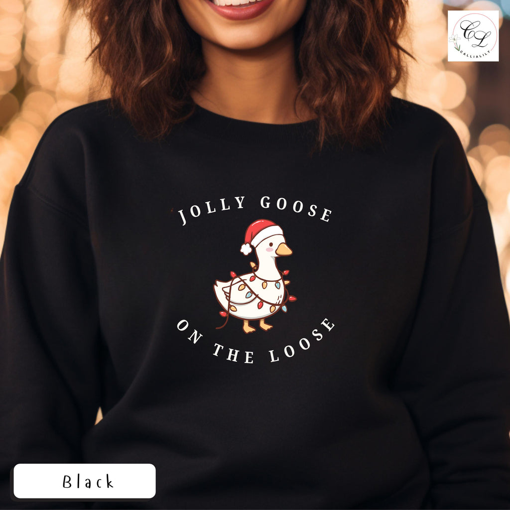 Too Tired to Sleigh | Jolly Goose on the Loose | Embroidered Unisex Heavy Blend™ Crewneck Sweatshirt