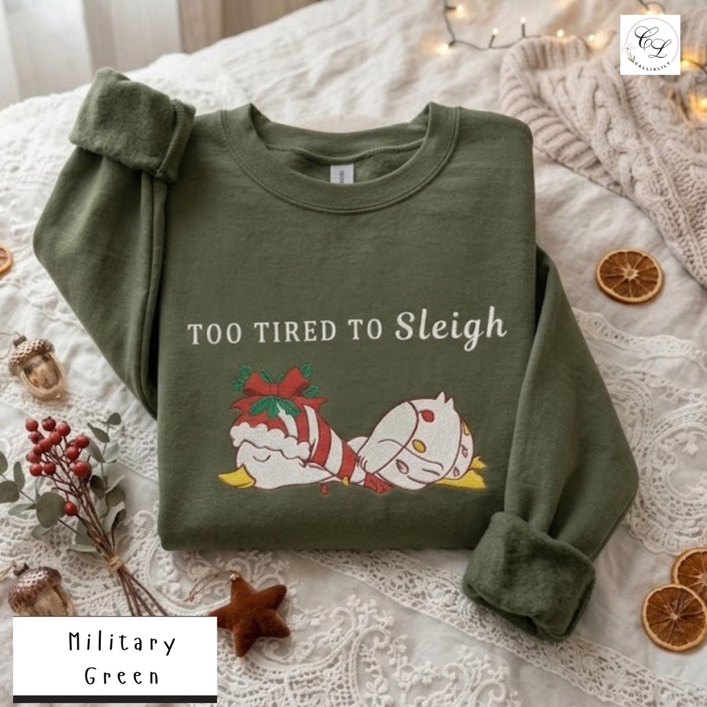 Too Tired to Sleigh | Jolly Goose on the Loose | Embroidered Unisex Heavy Blend™ Crewneck Sweatshirt
