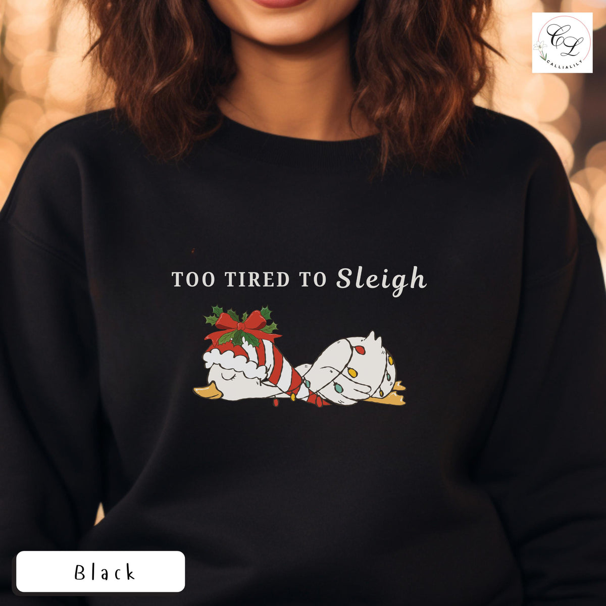 Too Tired to Sleigh | Jolly Goose on the Loose | Embroidered Unisex Heavy Blend™ Crewneck Sweatshirt