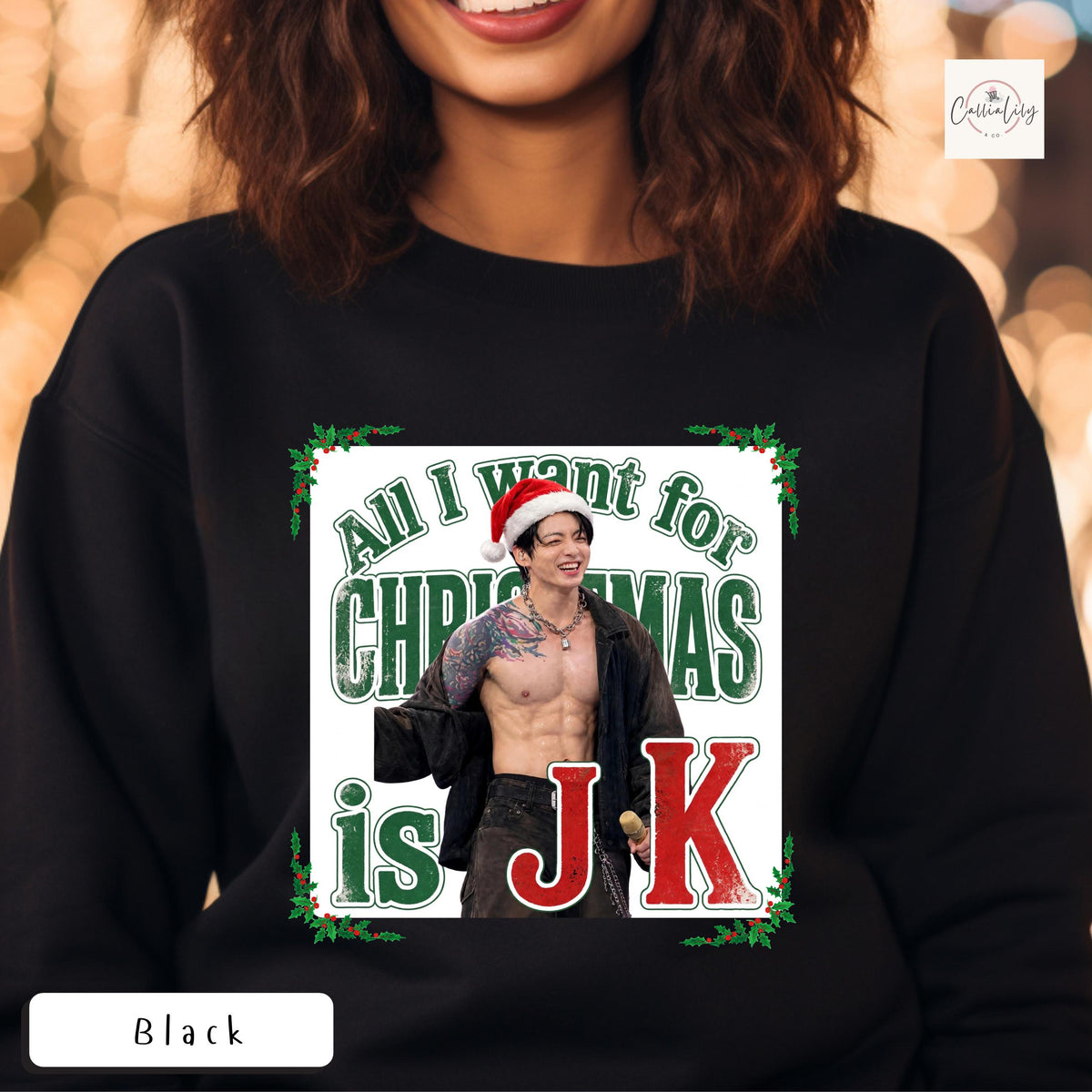 All I Want for Christmas Is JK Sweatshirt, Kpop Christmas Shirt, Jungkook Fan Gift, BTS Holiday Crewneck, Unisex Heavy Blend™