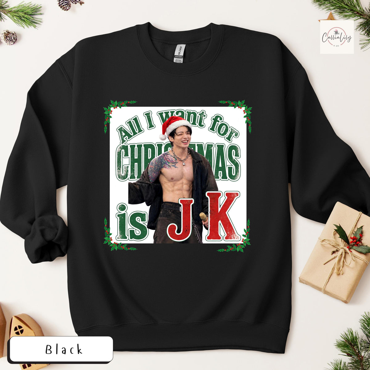 All I Want for Christmas Is JK Sweatshirt, Kpop Christmas Shirt, Jungkook Fan Gift, BTS Holiday Crewneck, Unisex Heavy Blend™