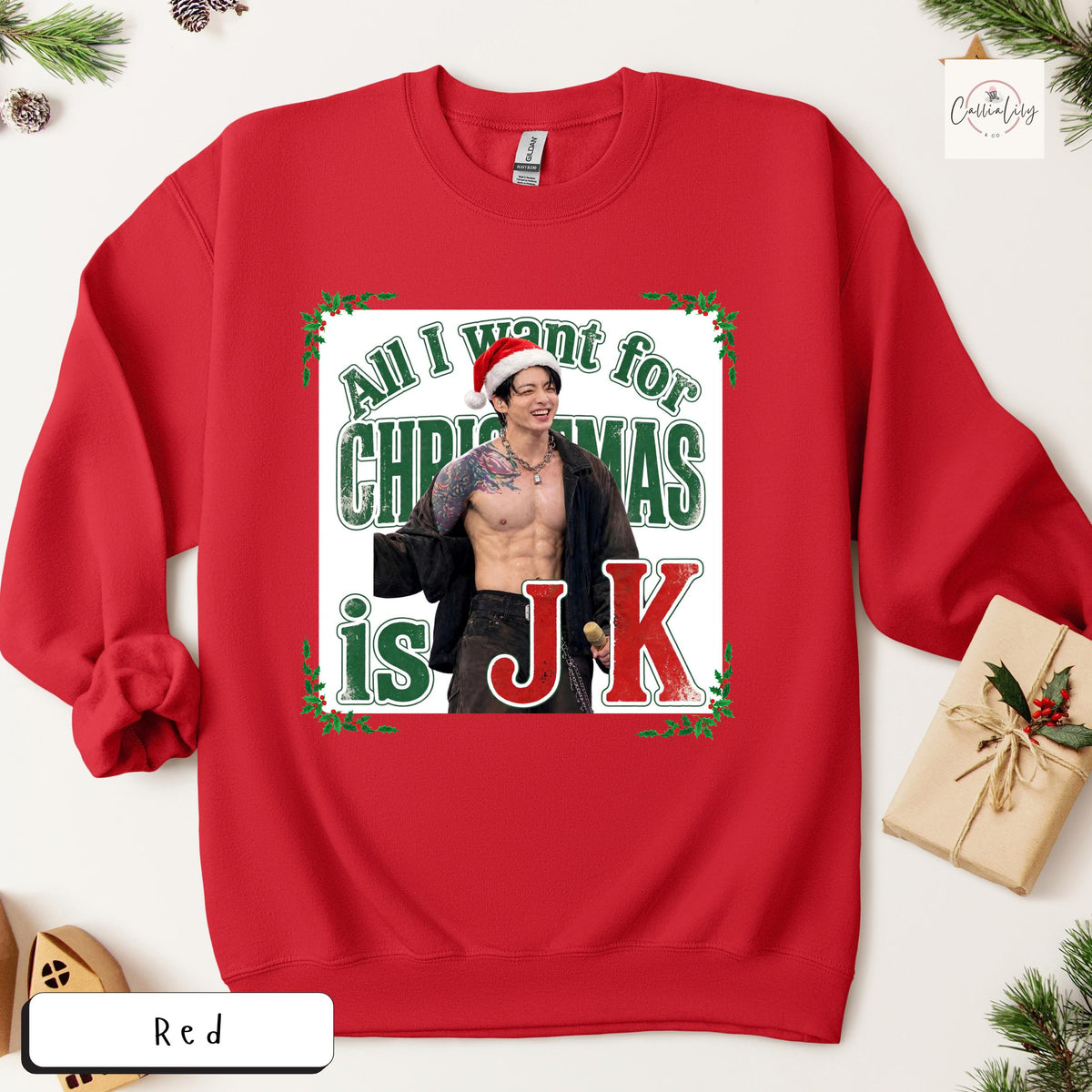 All I Want for Christmas Is JK Sweatshirt, Kpop Christmas Shirt, Jungkook Fan Gift, BTS Holiday Crewneck, Unisex Heavy Blend™